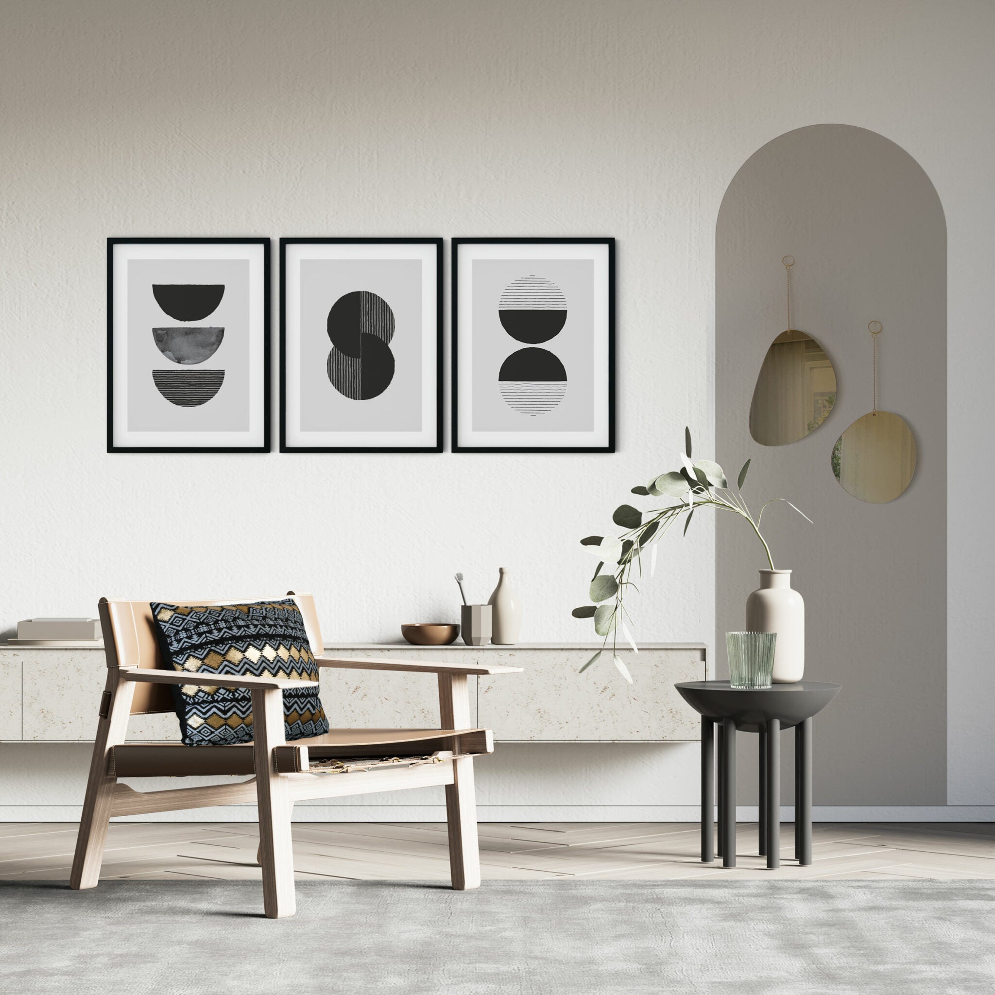 שלישיית פוסטרים - Geometric gray