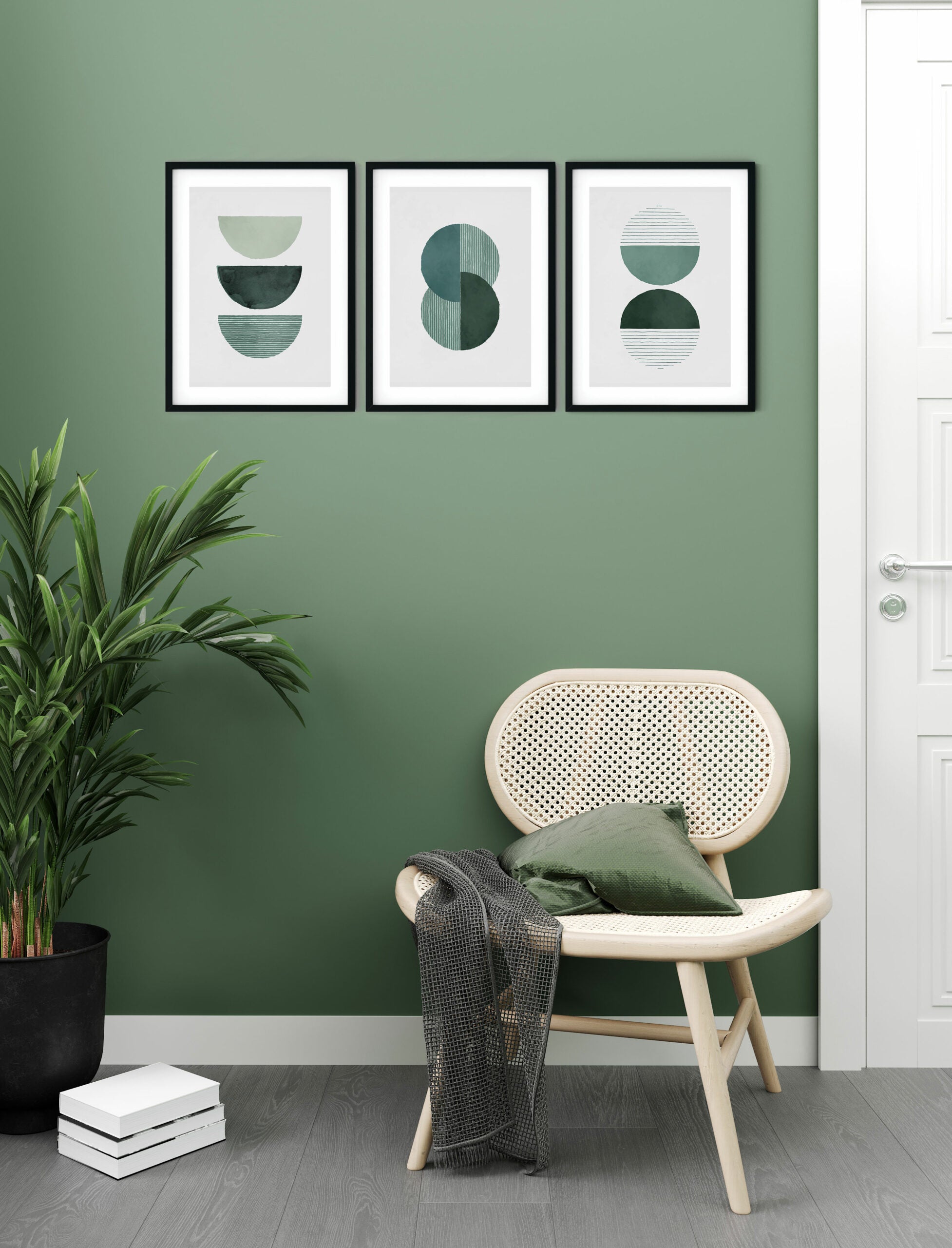 שלישיית הדפסים - Geometric green