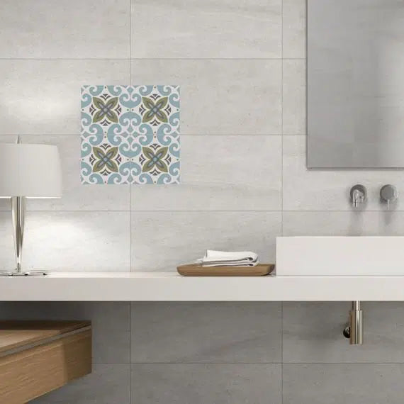 מדבקות אריחי קיר - ערבסק אפור