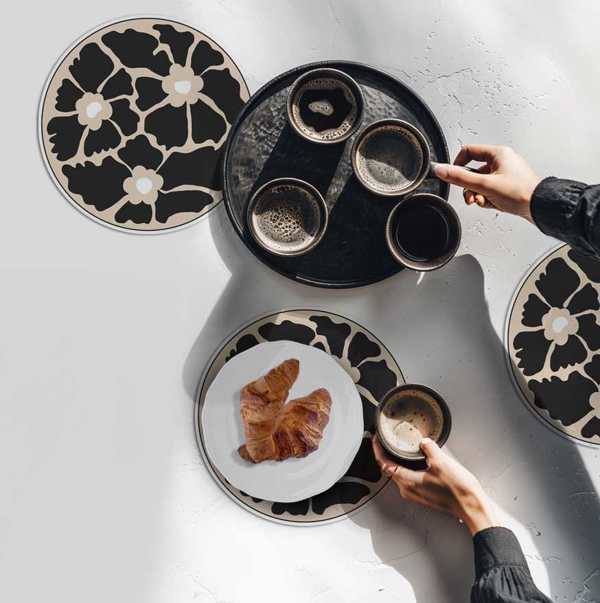 פלייסמט ויניל עגול - דגם Black Leaf