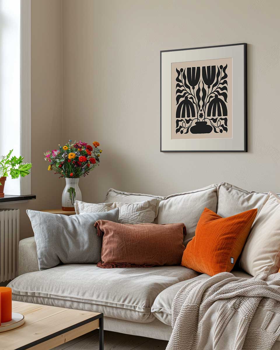 הדפס - Black floral vase