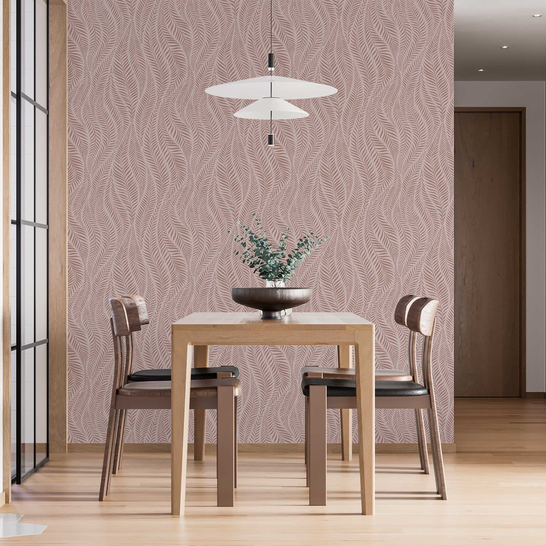 טפט לקיר - דגם עלים ורוד עתיק