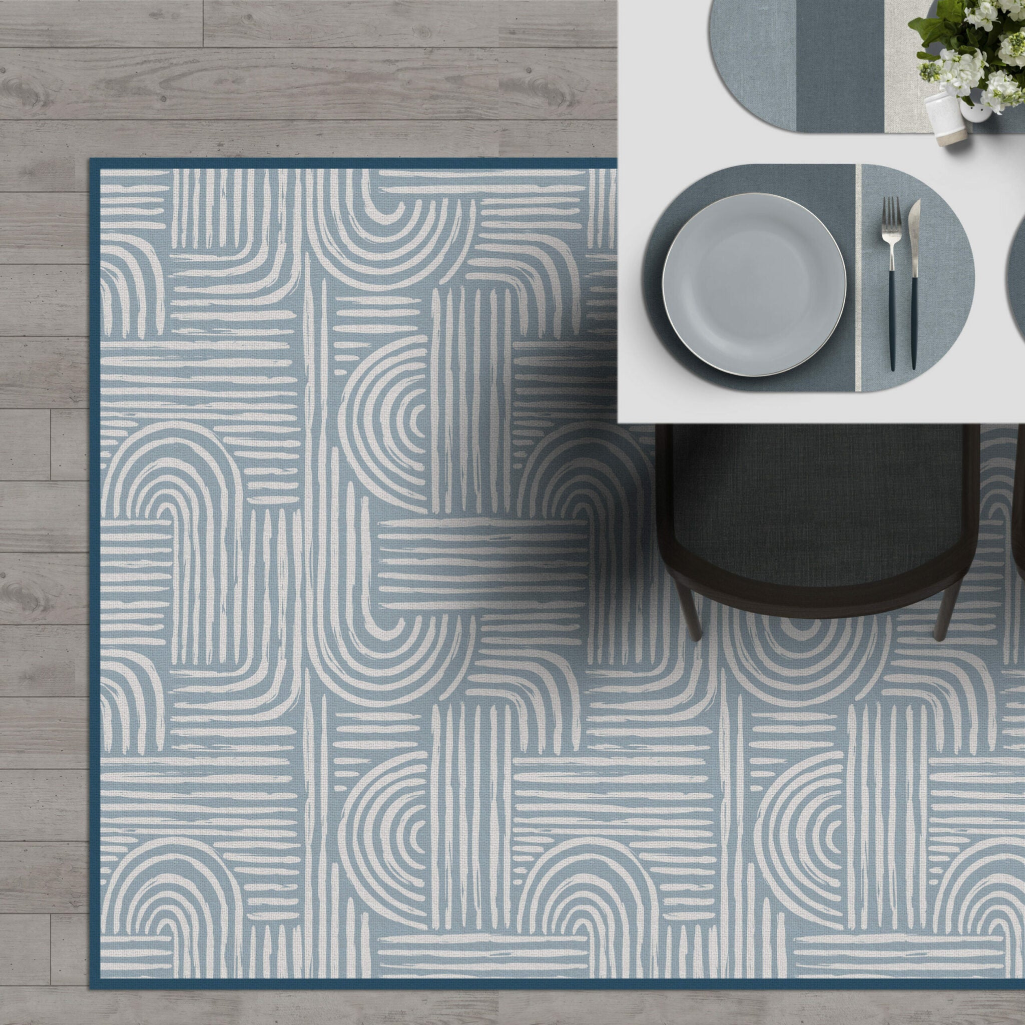 שטיח ויניל - דגם Boho Blue Lines