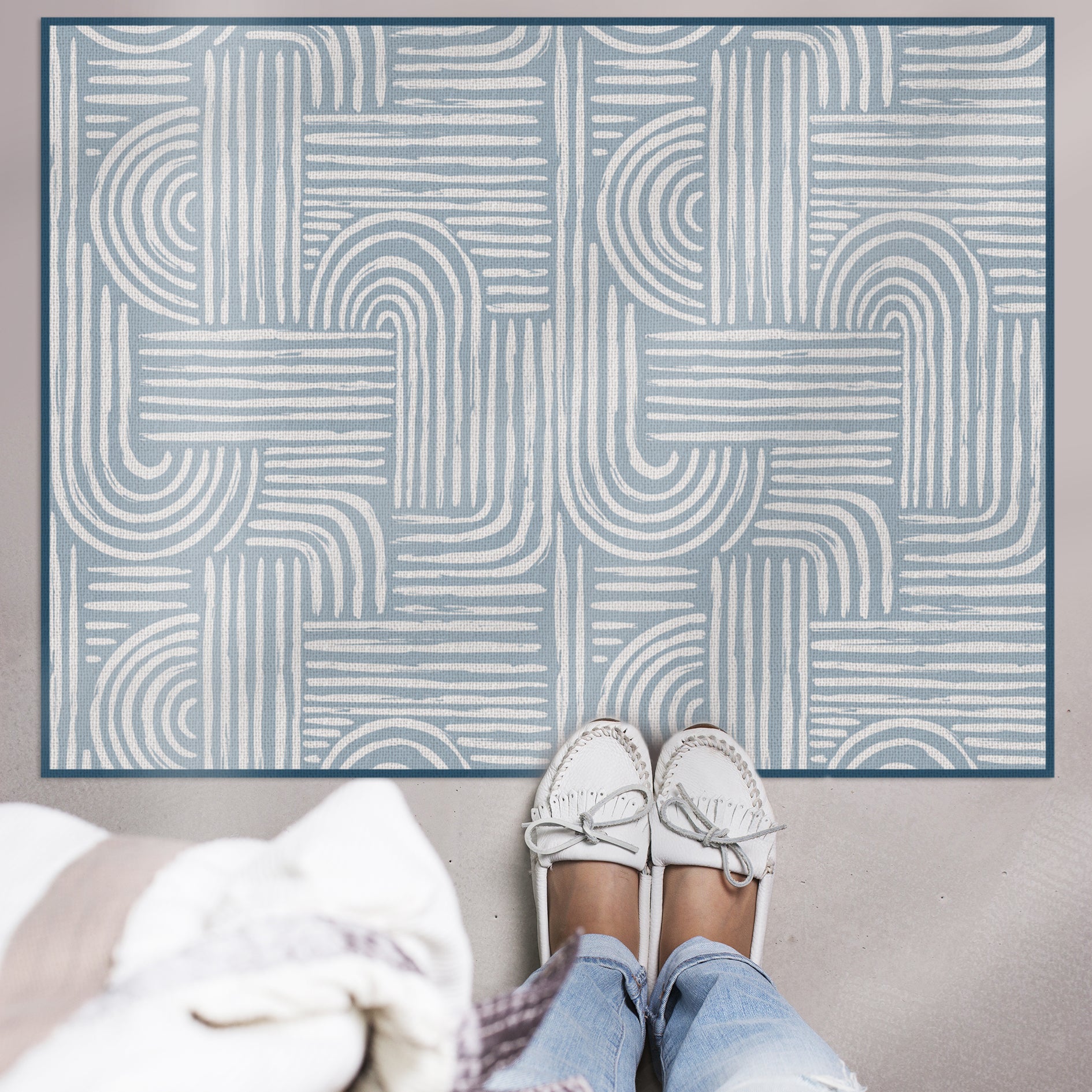 שטיח ויניל - דגם Boho Blue Lines