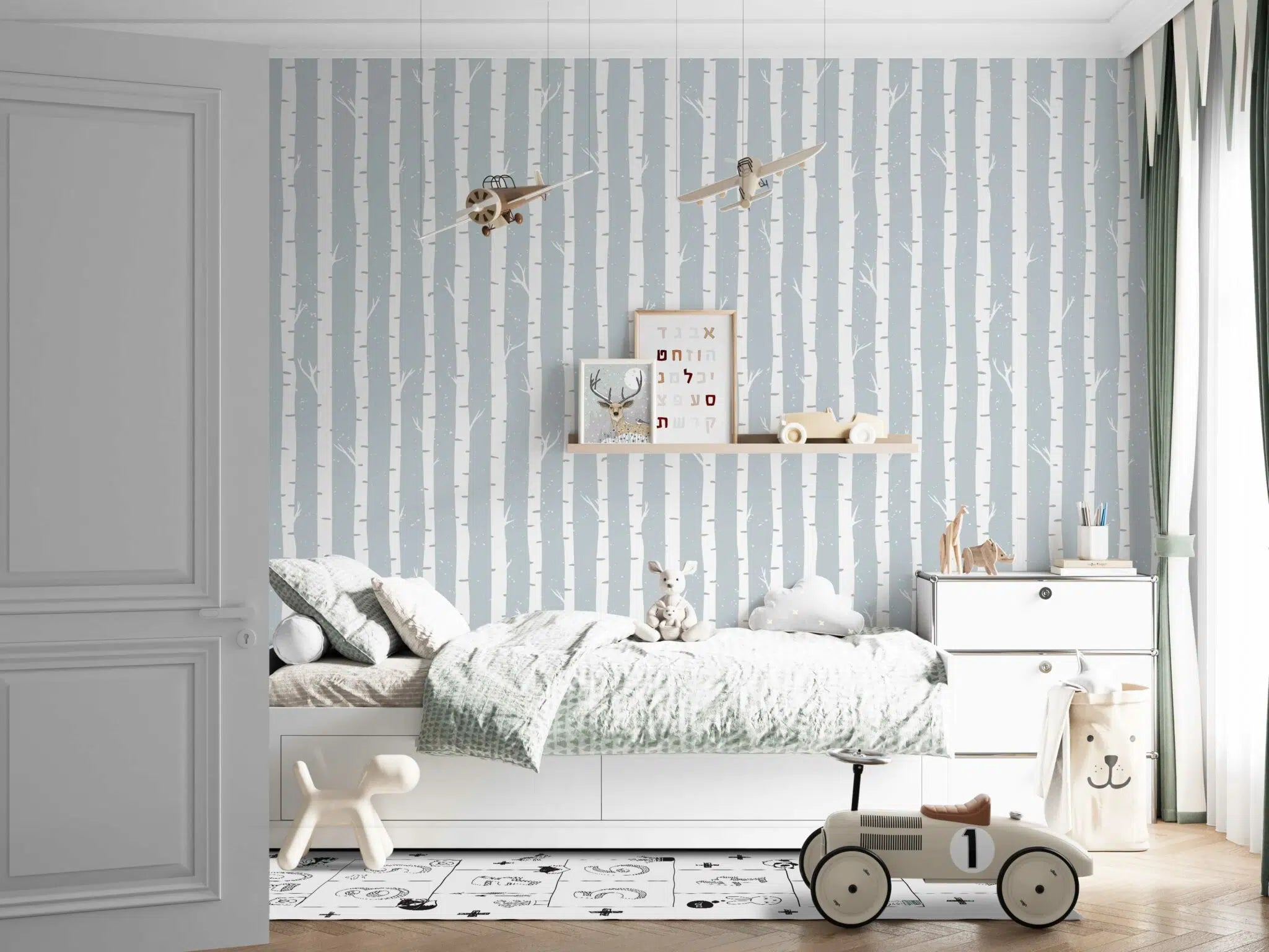 טפט לקיר - דגם עצים לבנים