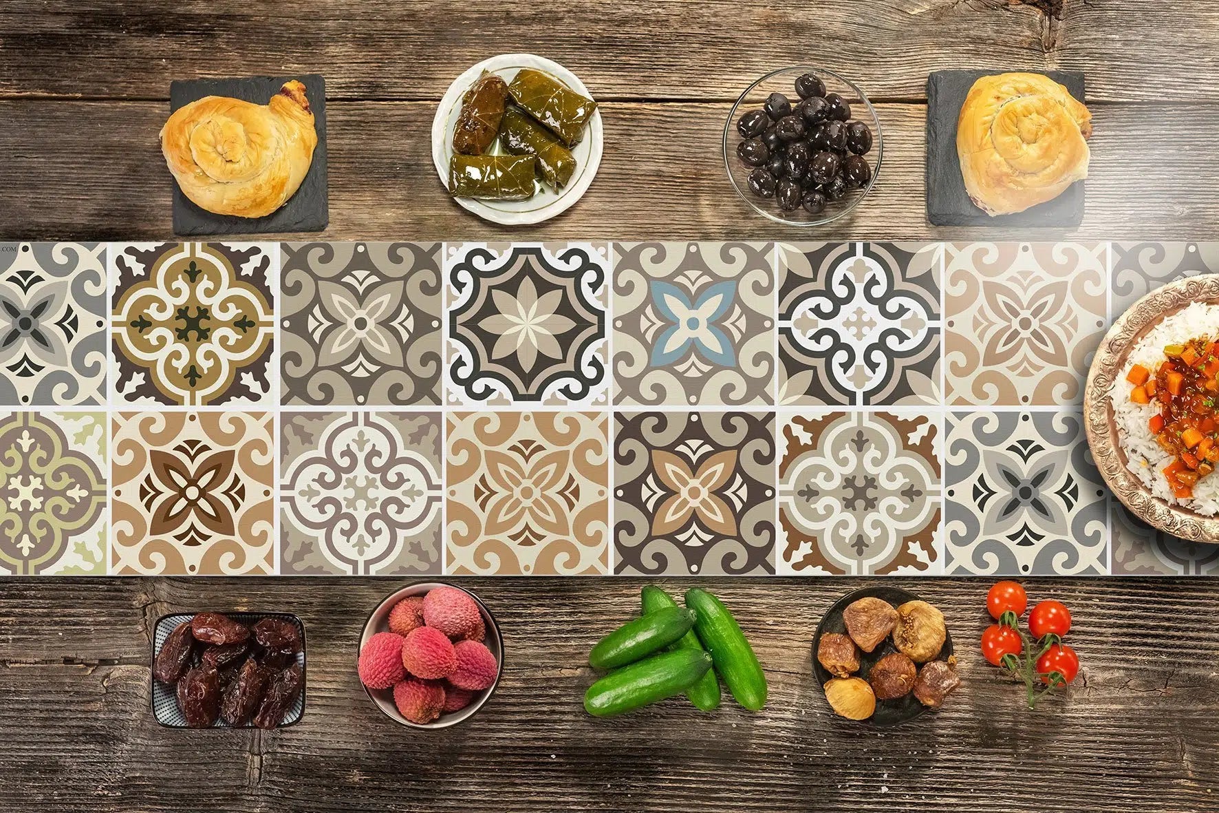 ראנר ויניל - דגם Tiles חום