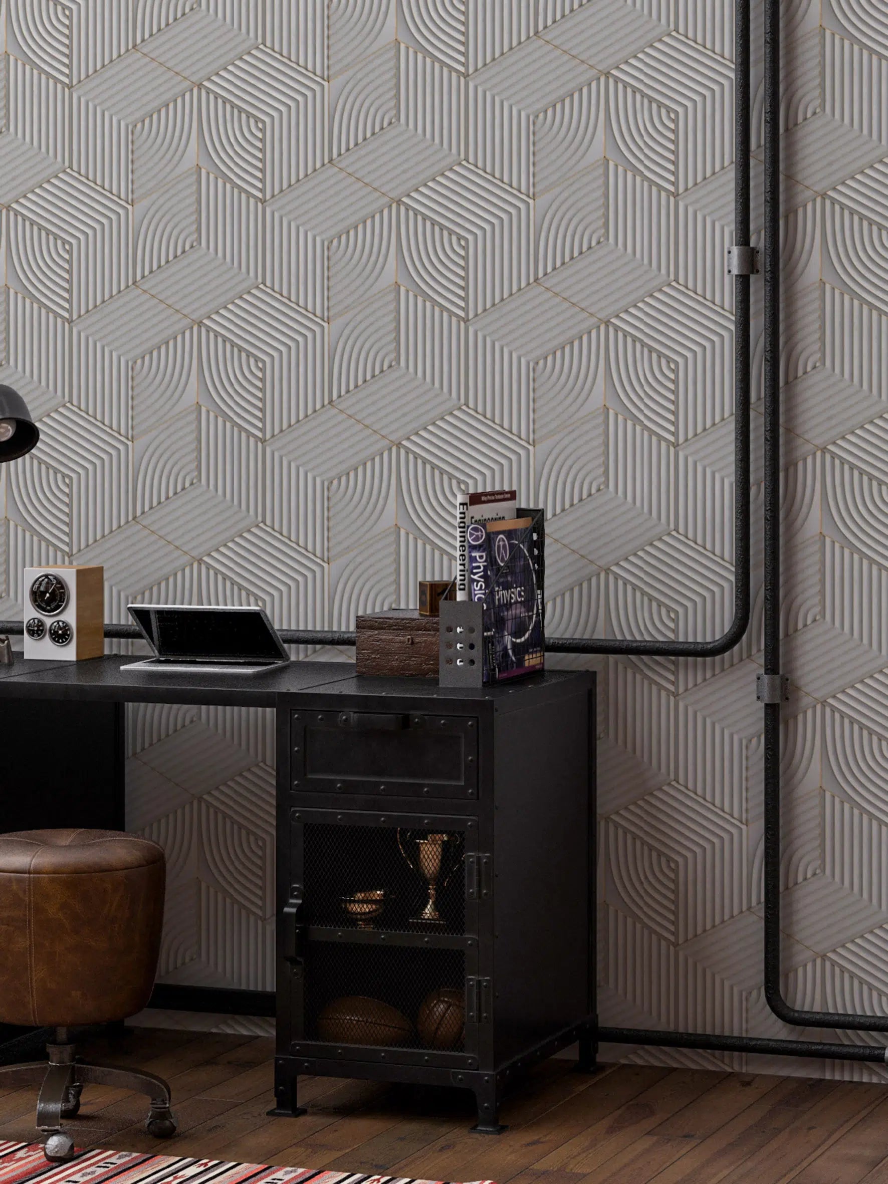 טפט לקיר - דגם 3D Concrete Tiles