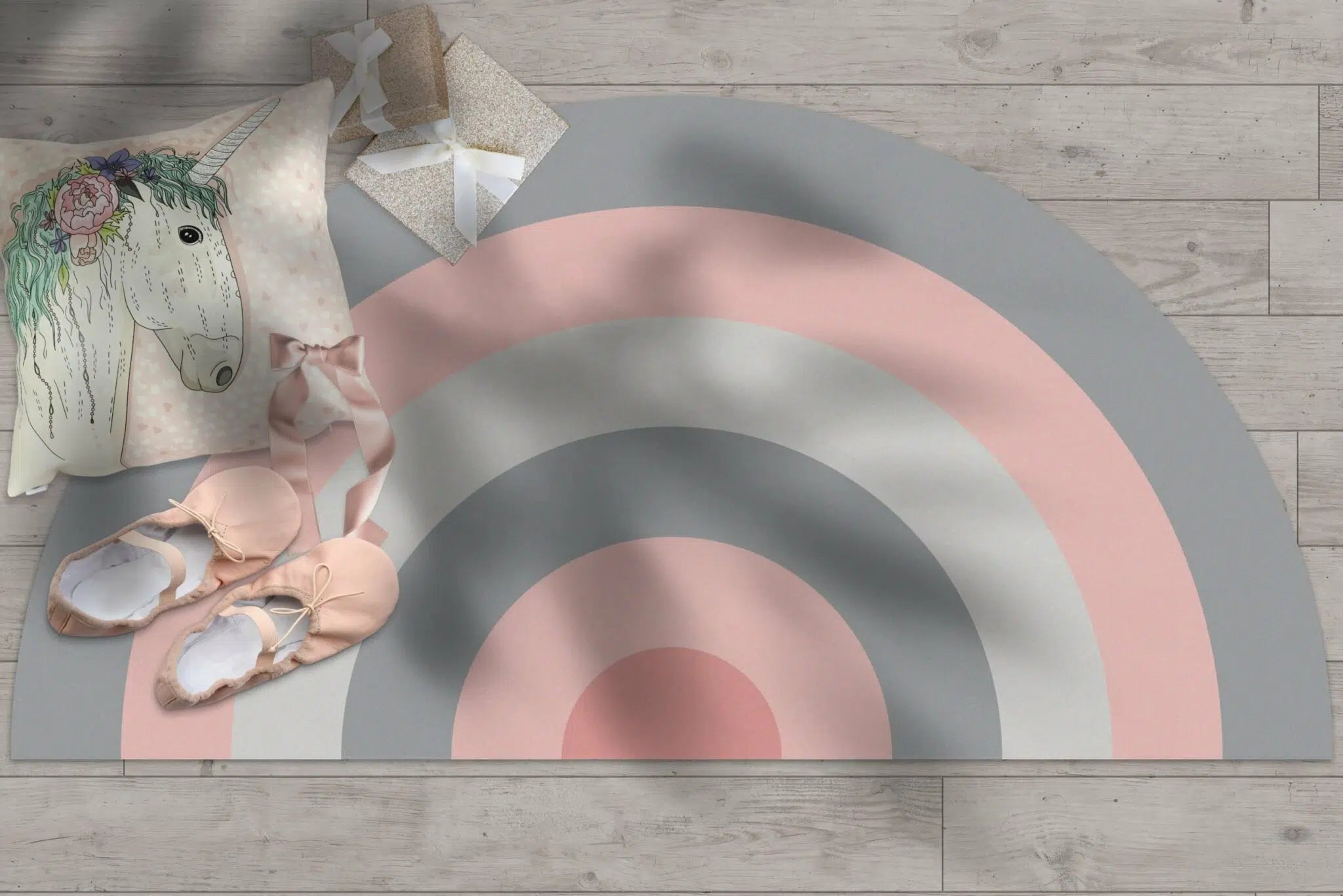 שטיח ויניל חצי עיגול - Blush Rainbow