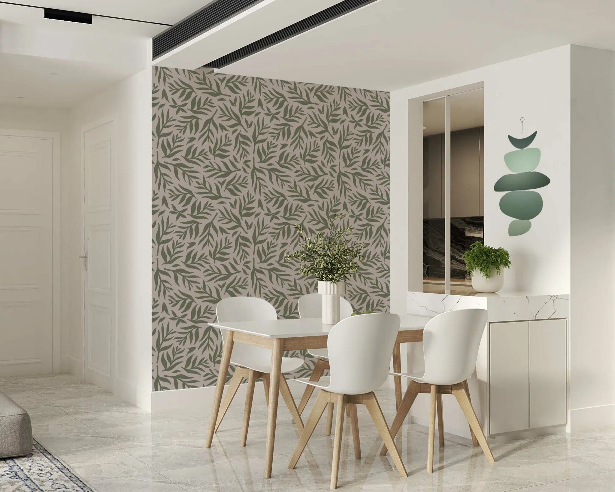 טפט לקיר - דגם עלים ירוקים