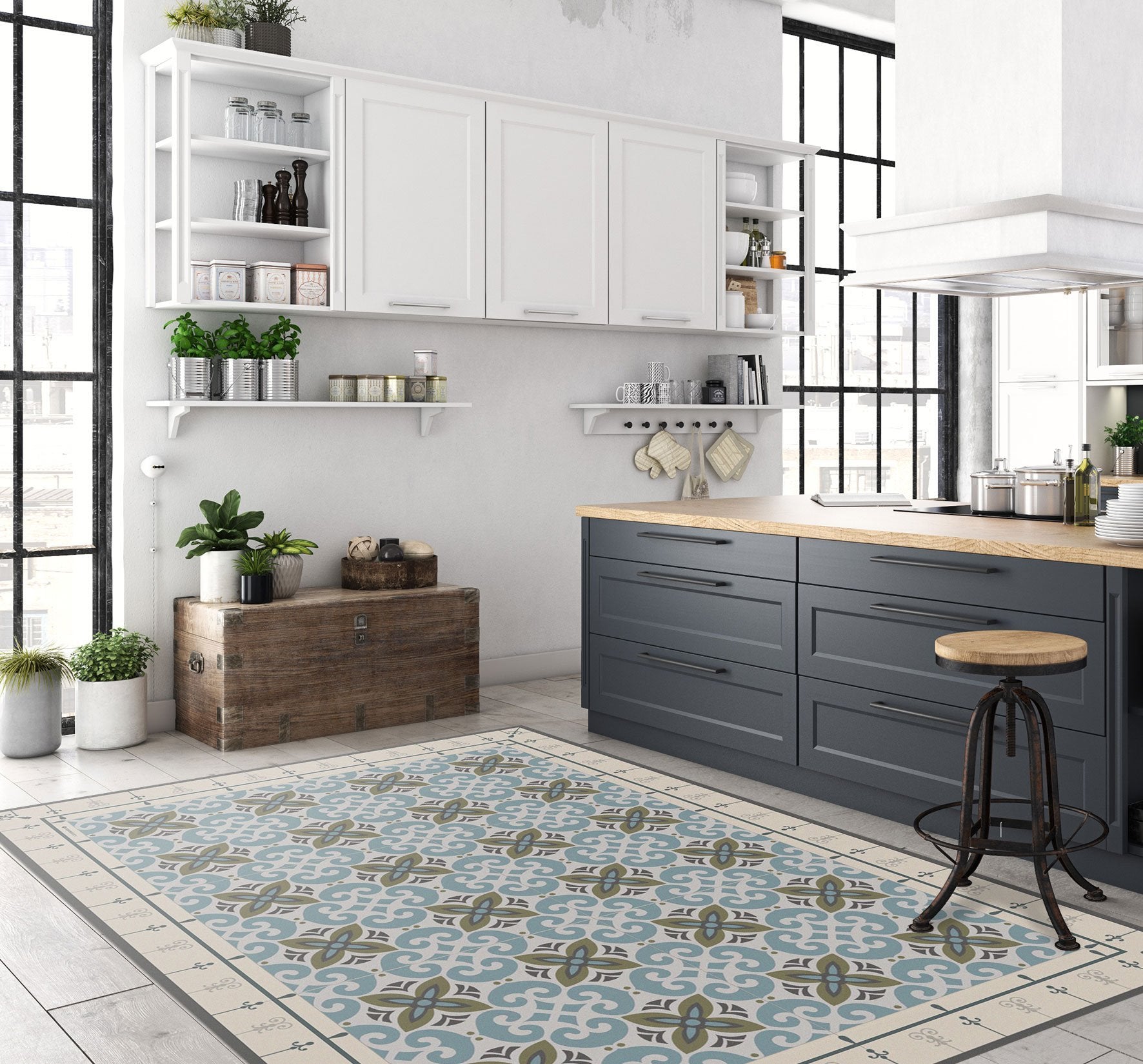 שטיח ויניל - דגם ערבסק אפור