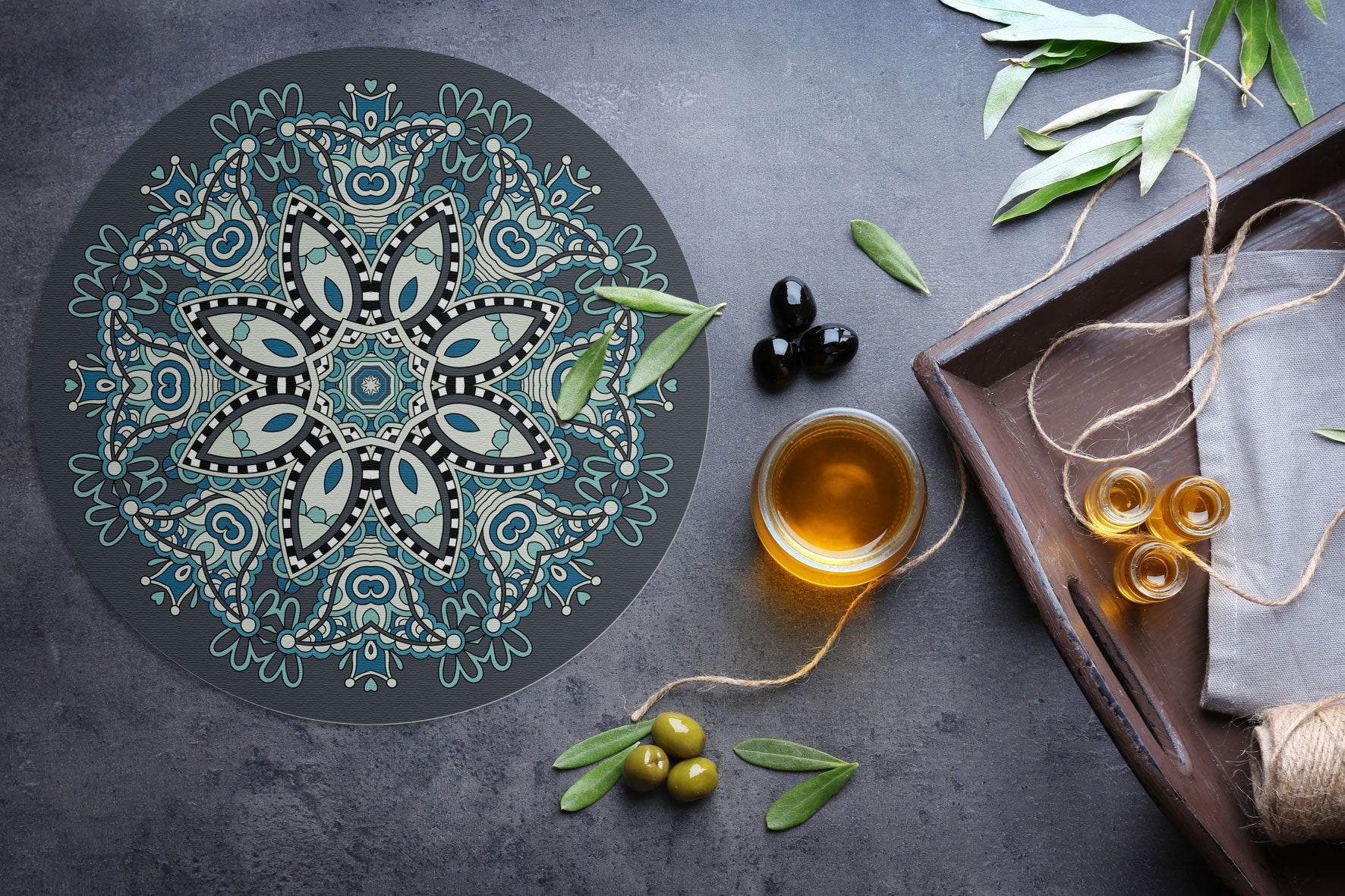 פלייסמט ויניל עגול - דגם מנדלה 3