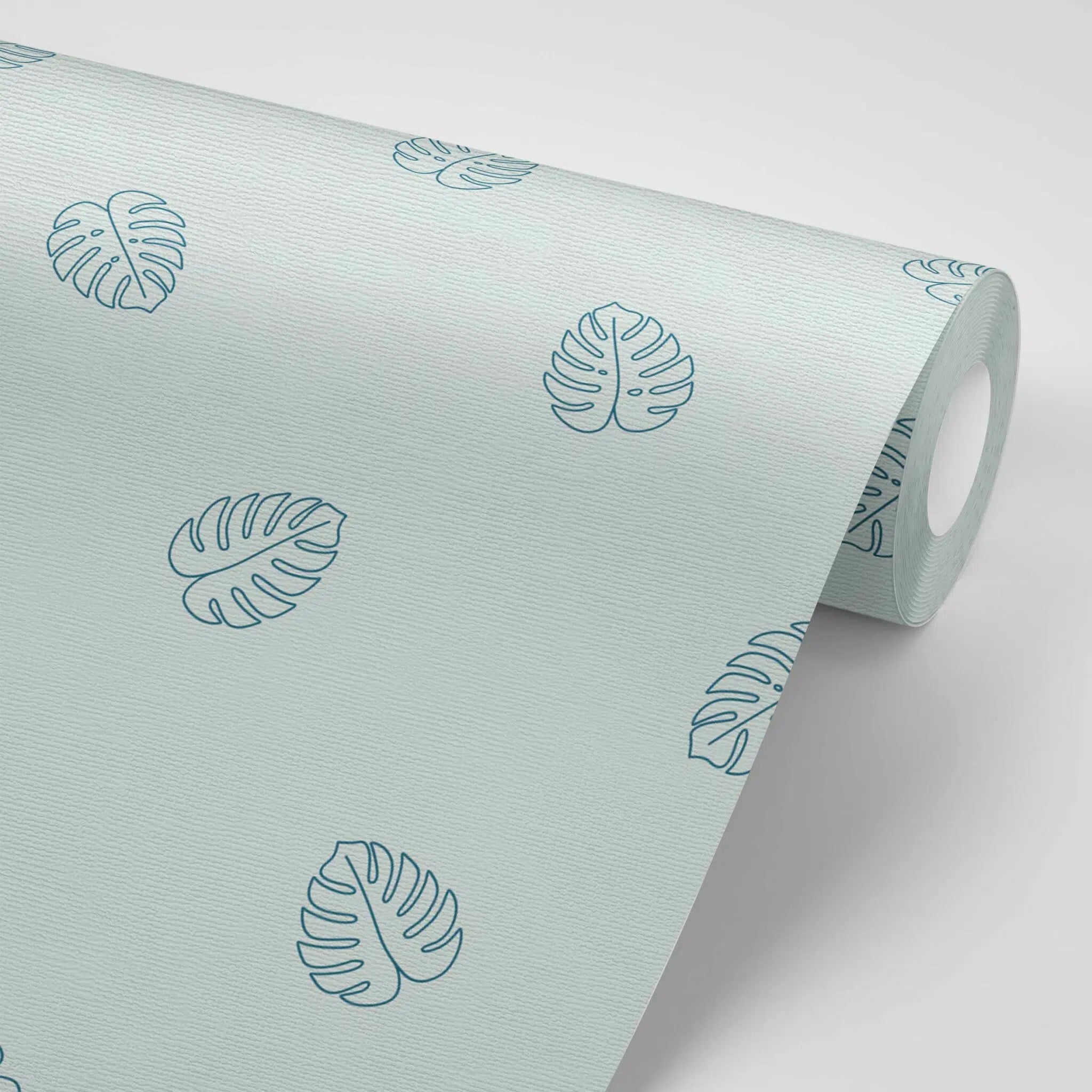 טפט לקיר - דגם עלים מונסטרה תכלת