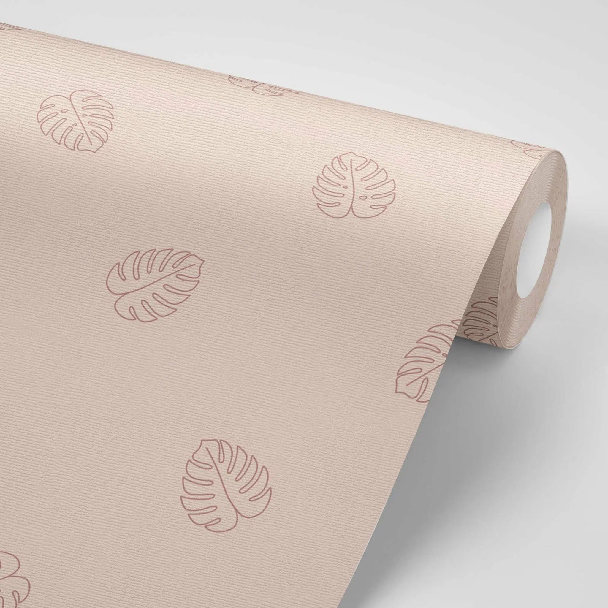 טפט לקיר - דגם עלים מונסטרה ורוד