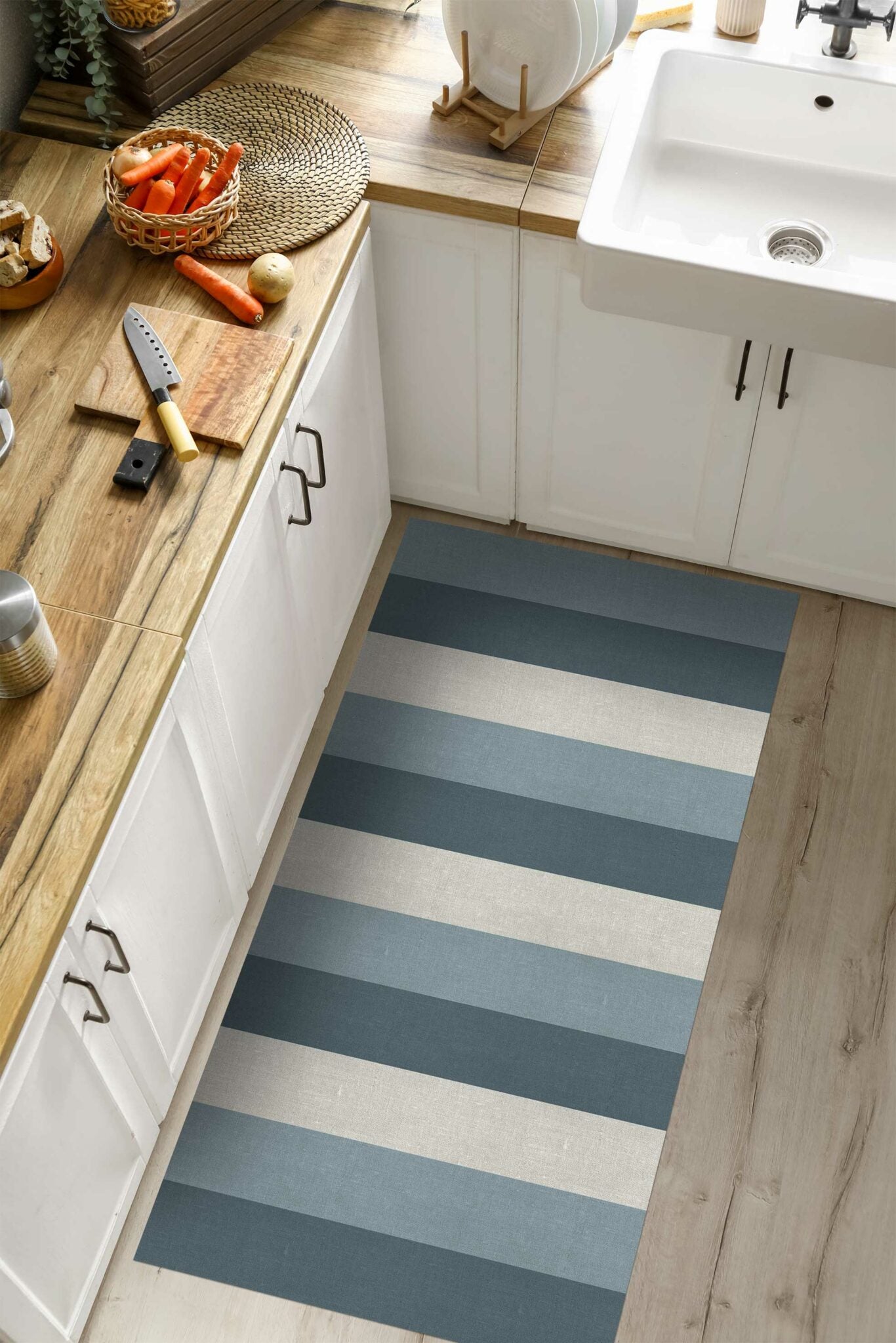 שטיח ויניל - דגם פסים כחול מעושן