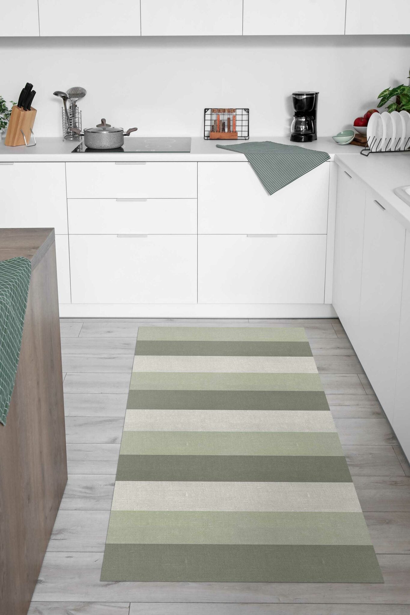 שטיח ויניל - דגם פסים ירוק מעושן