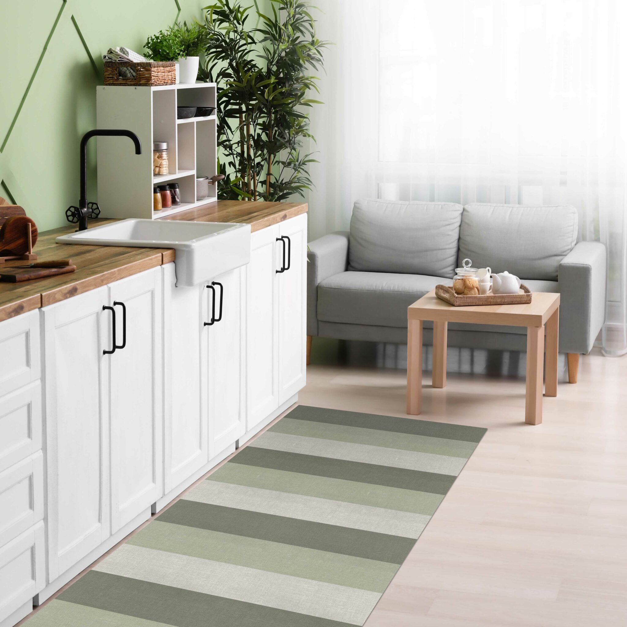 שטיח ויניל - דגם פסים ירוק מעושן