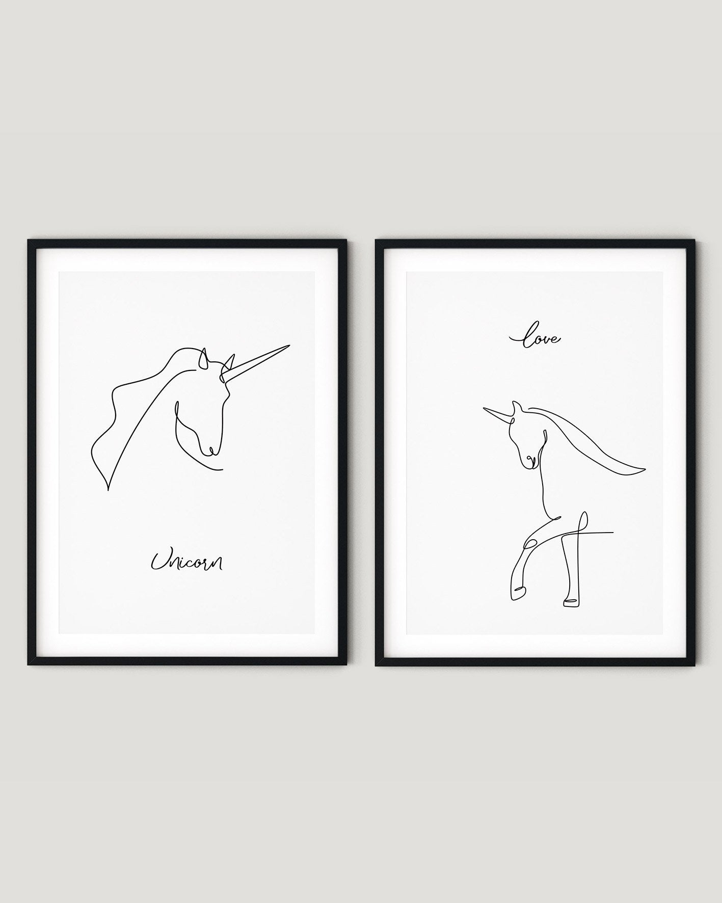 זוג הדפסים - One line Unicorn