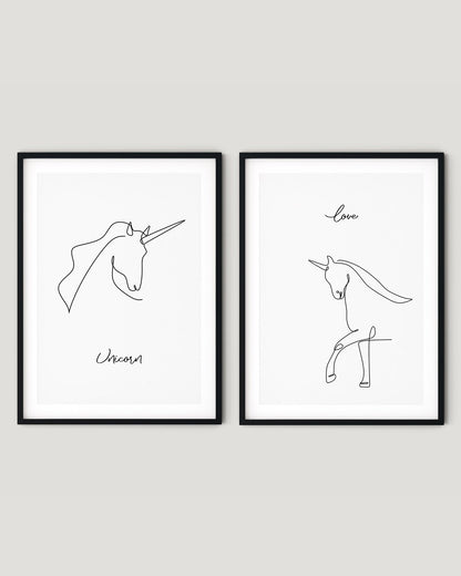 זוג הדפסים - One line Unicorn