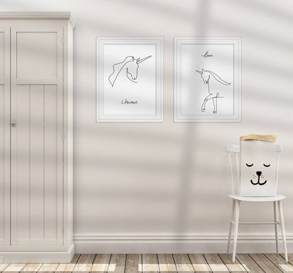 זוג הדפסים - One line Unicorn