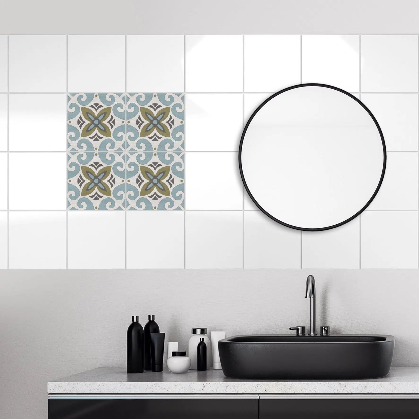 מדבקות אריחי רצפה - ערבסק אפור