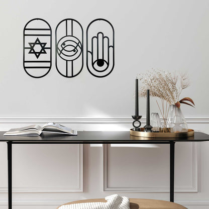 שלישיית תכשיטי קיר מתכת