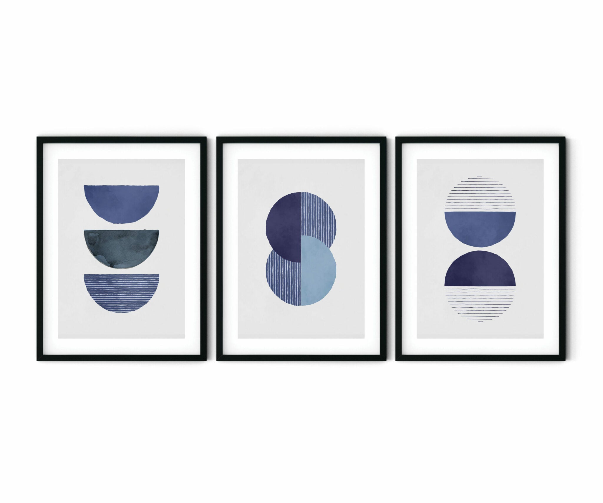 שלישיית הדפסים - Geometric blue