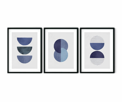 שלישיית הדפסים - Geometric blue