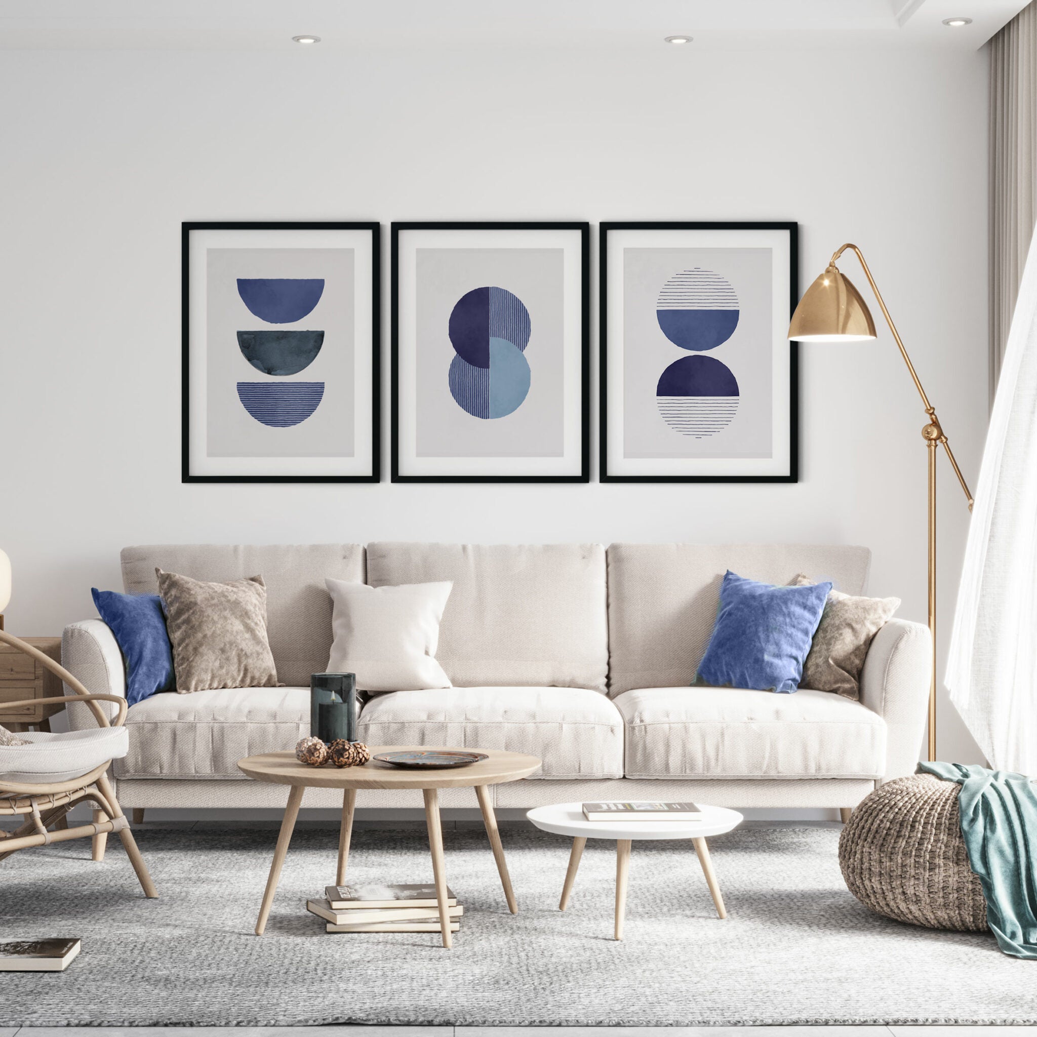 שלישיית הדפסים - Geometric blue