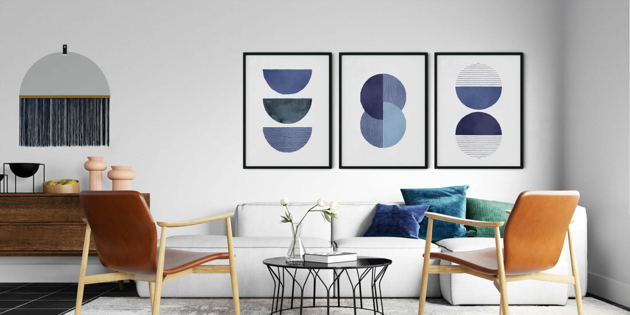 שלישיית הדפסים - Geometric blue