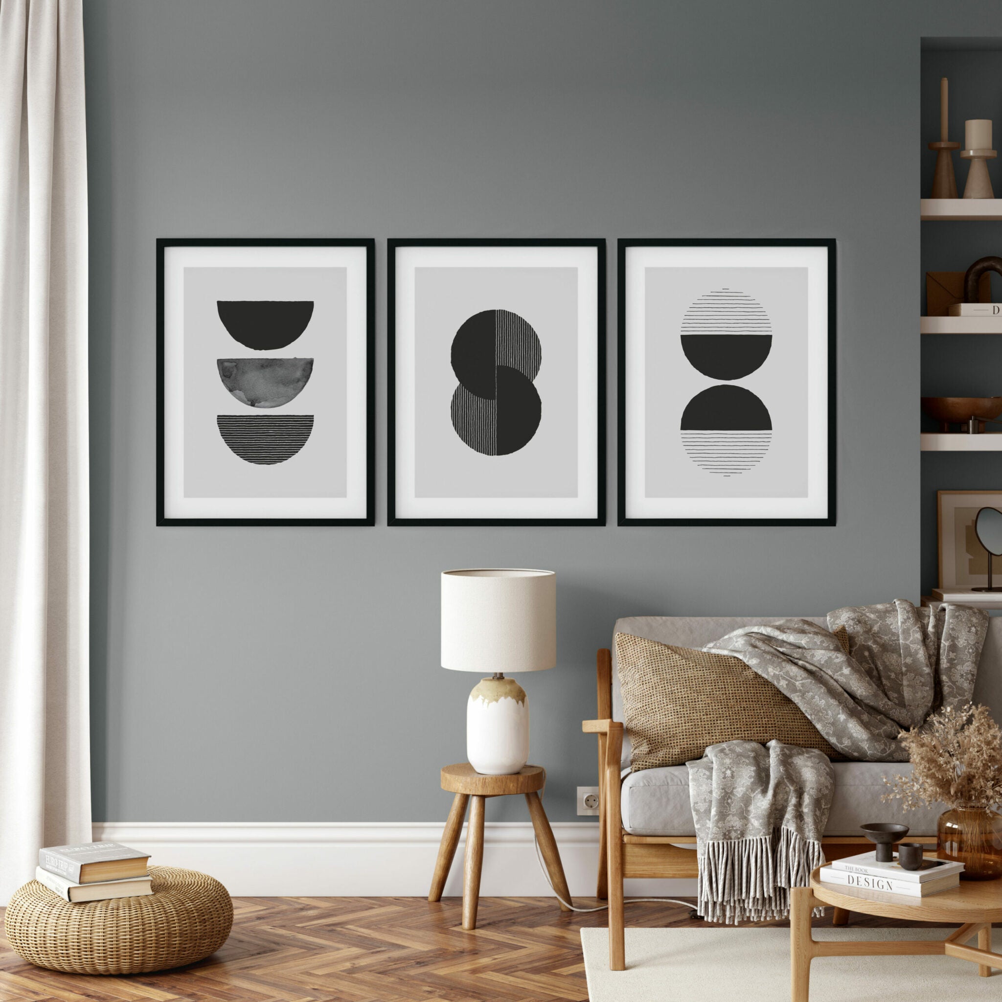 שלישיית פוסטרים - Geometric gray