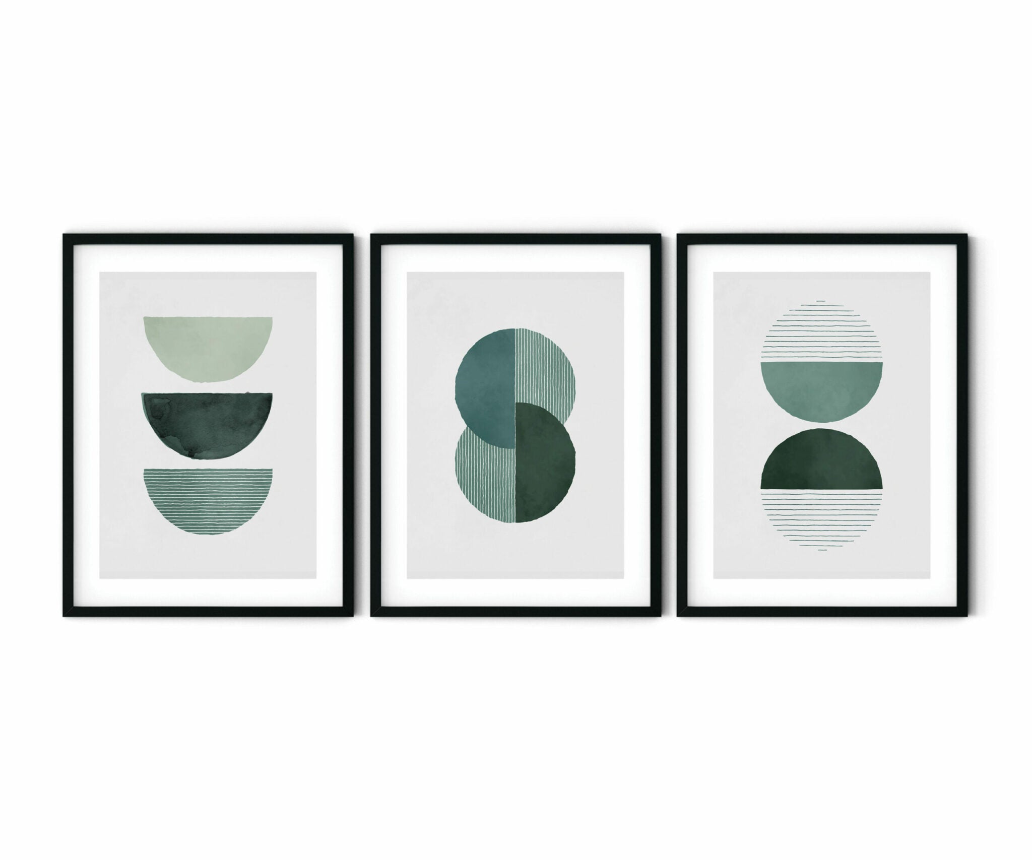 שלישיית הדפסים - Geometric green