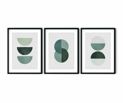 שלישיית הדפסים - Geometric green