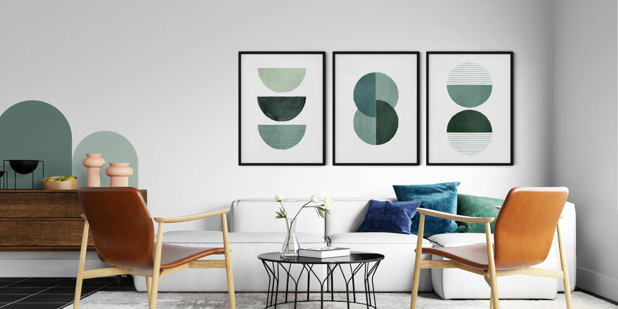 שלישיית הדפסים - Geometric green