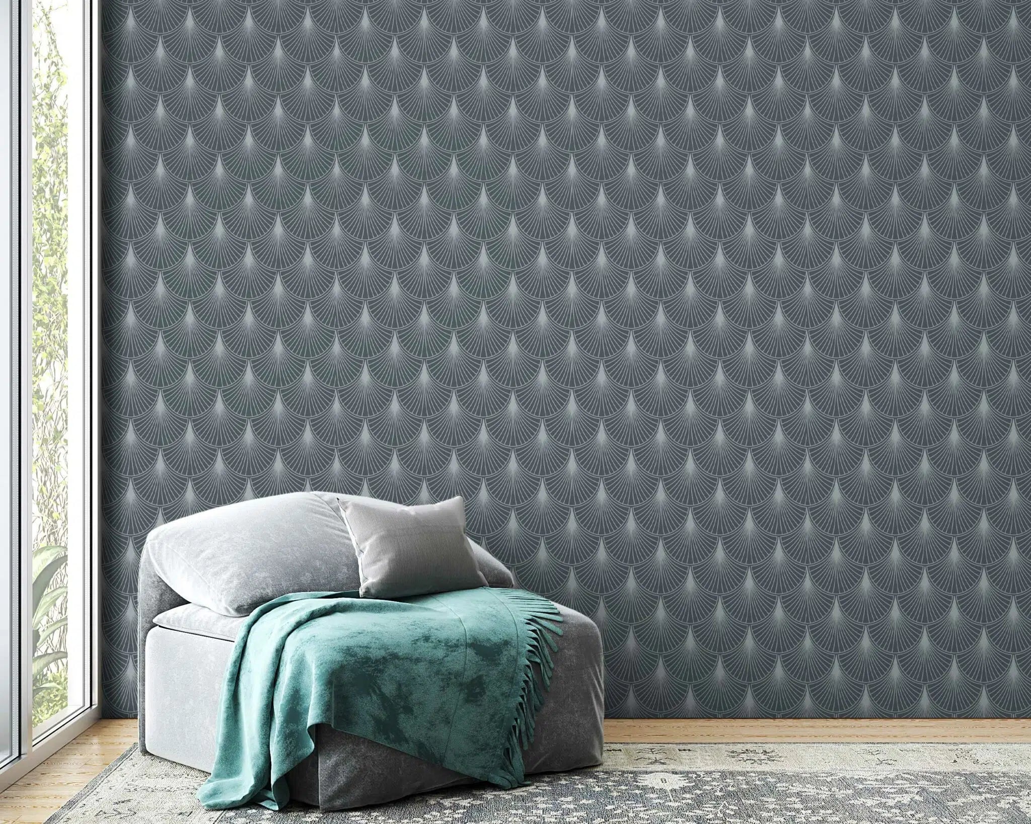 טפט לקיר - דגם  ארט דקו אפור כחול