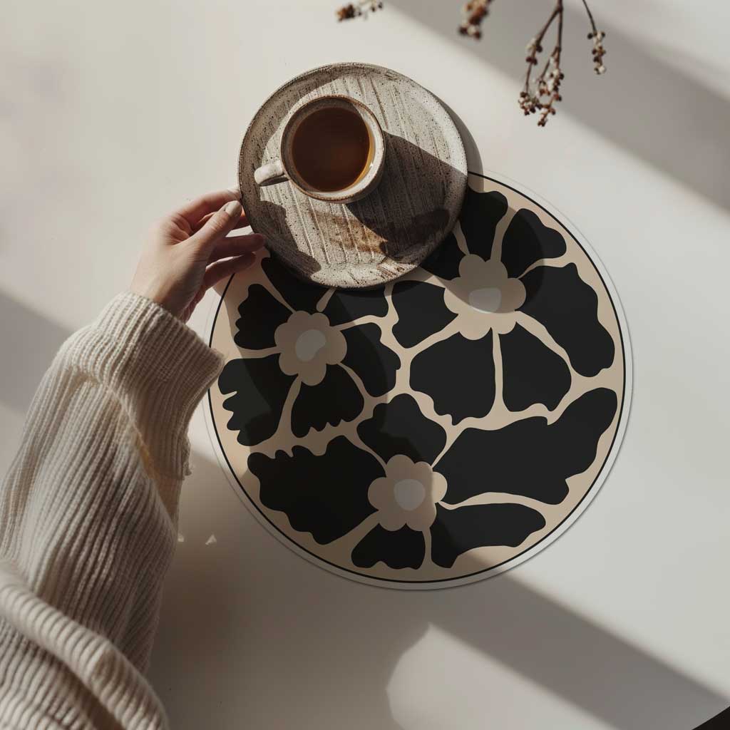 פלייסמט ויניל - עגול Black Leaf