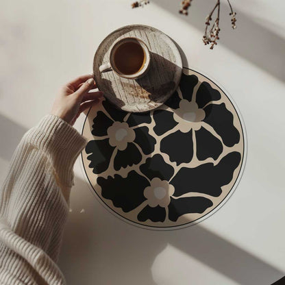 פלייסמט ויניל עגול - דגם Black Leaf