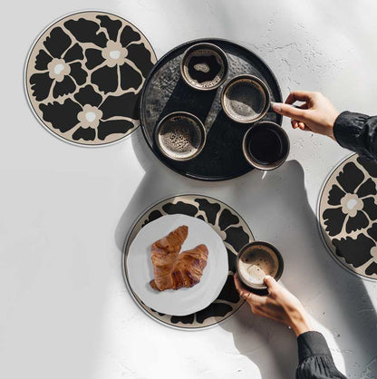 פלייסמט ויניל עגול - דגם Black Leaf