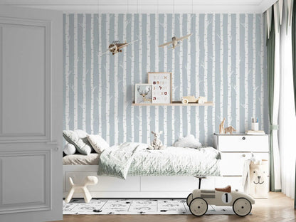 טפט לקיר - דגם  עצים לבנים