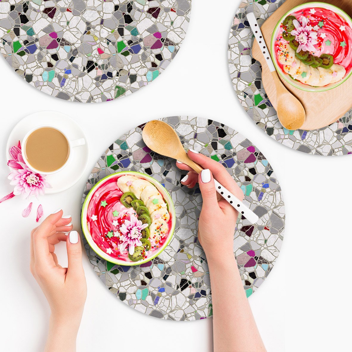 פלייסמט ויניל - עגול טראצו צבעוני