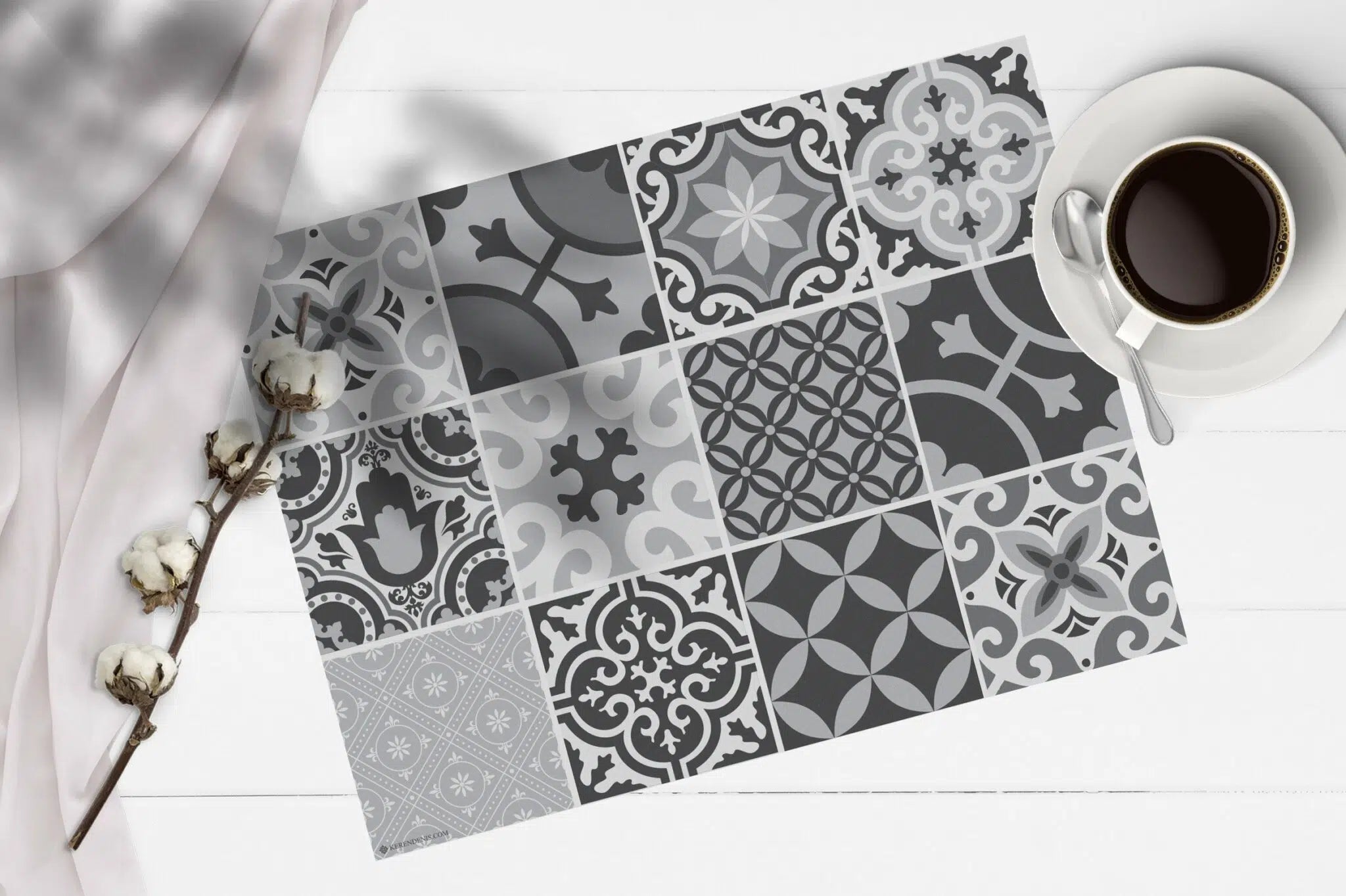 פלייסמט ויניל - דגם אריחים אפור