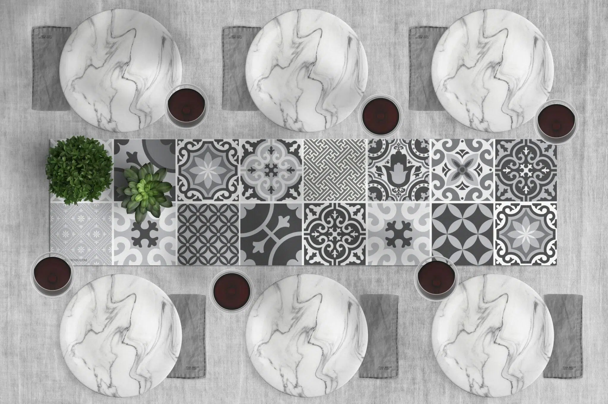 ראנר ויניל - דגם Tiles אפור