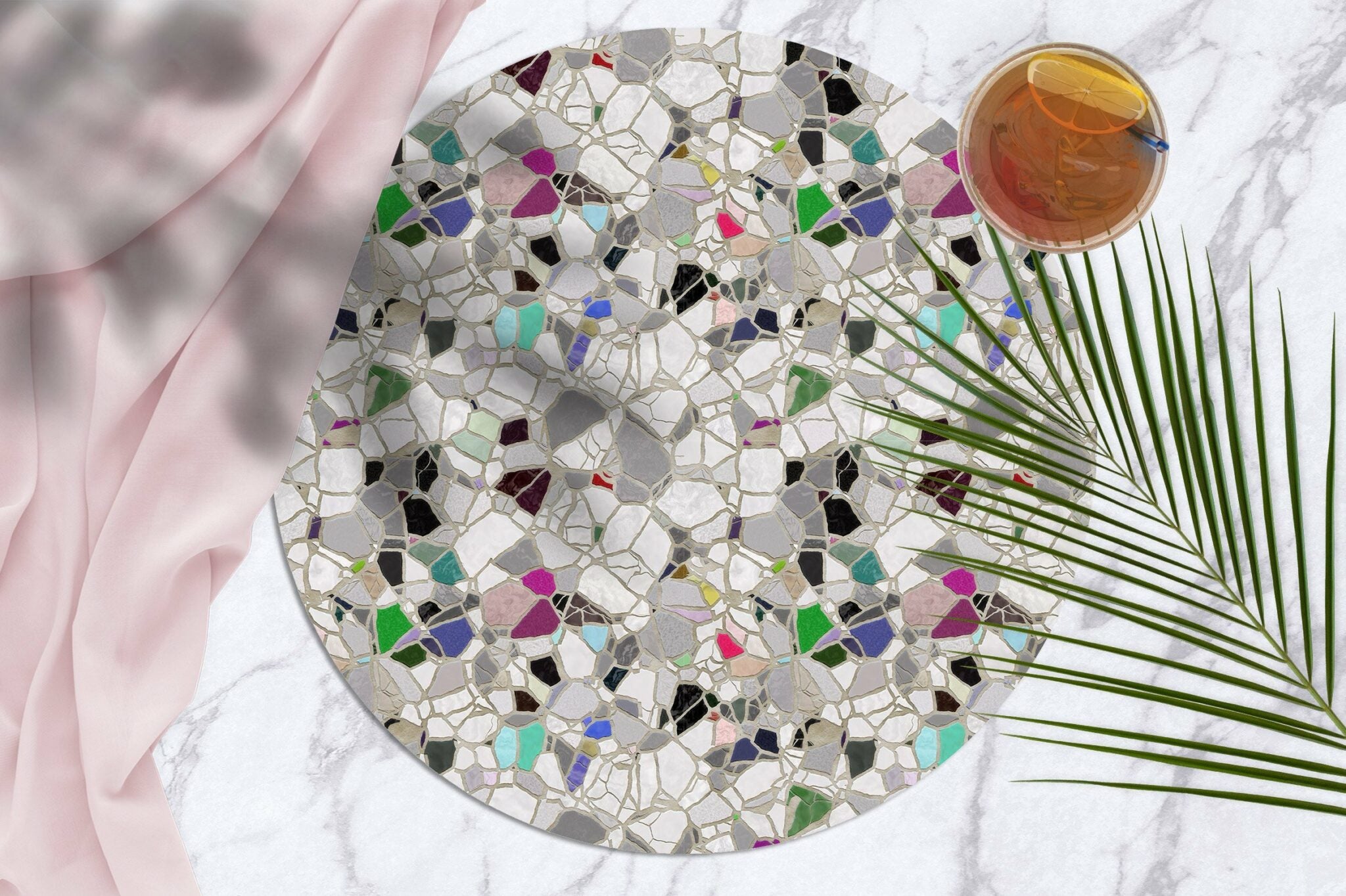 פלייסמט ויניל עגול - דגם טראצו צבעוני