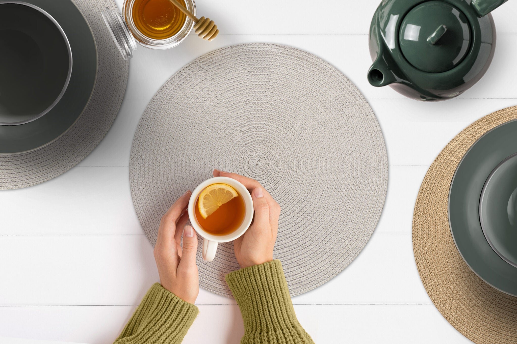 פלייסמט ויניל - עגול Zen Gray