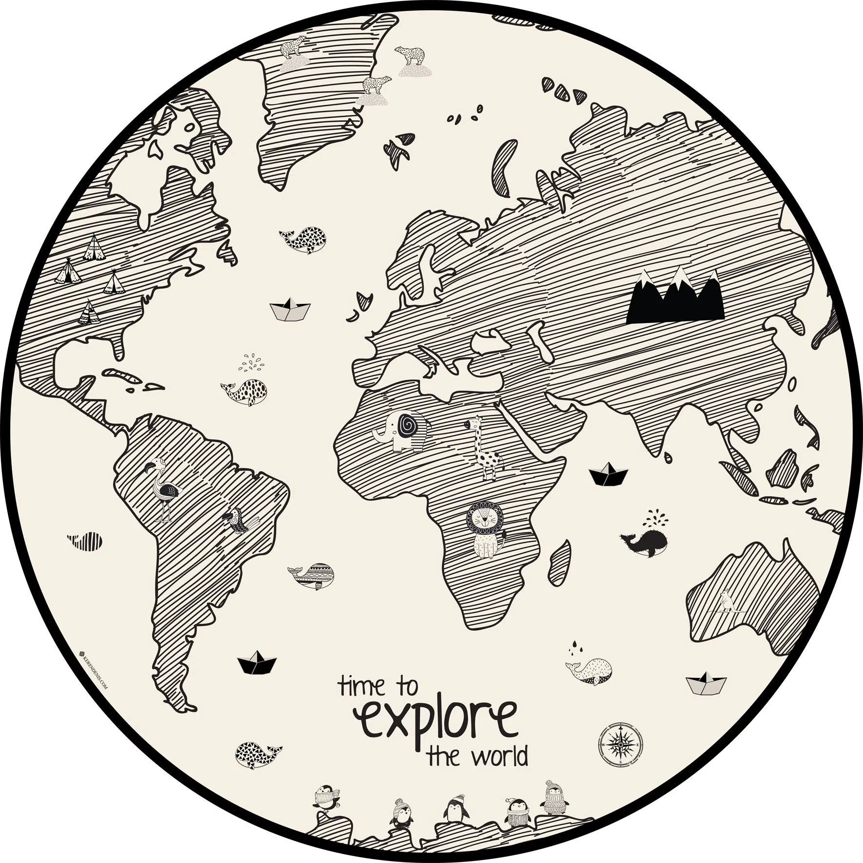 שטיח ויניל עגול - דגם גלובוס