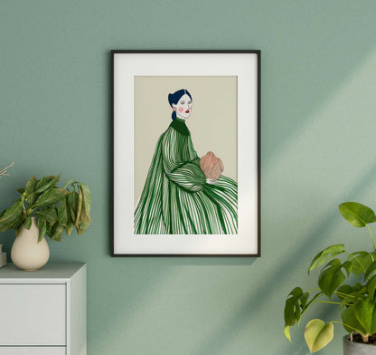 הדפס - Green lines woman