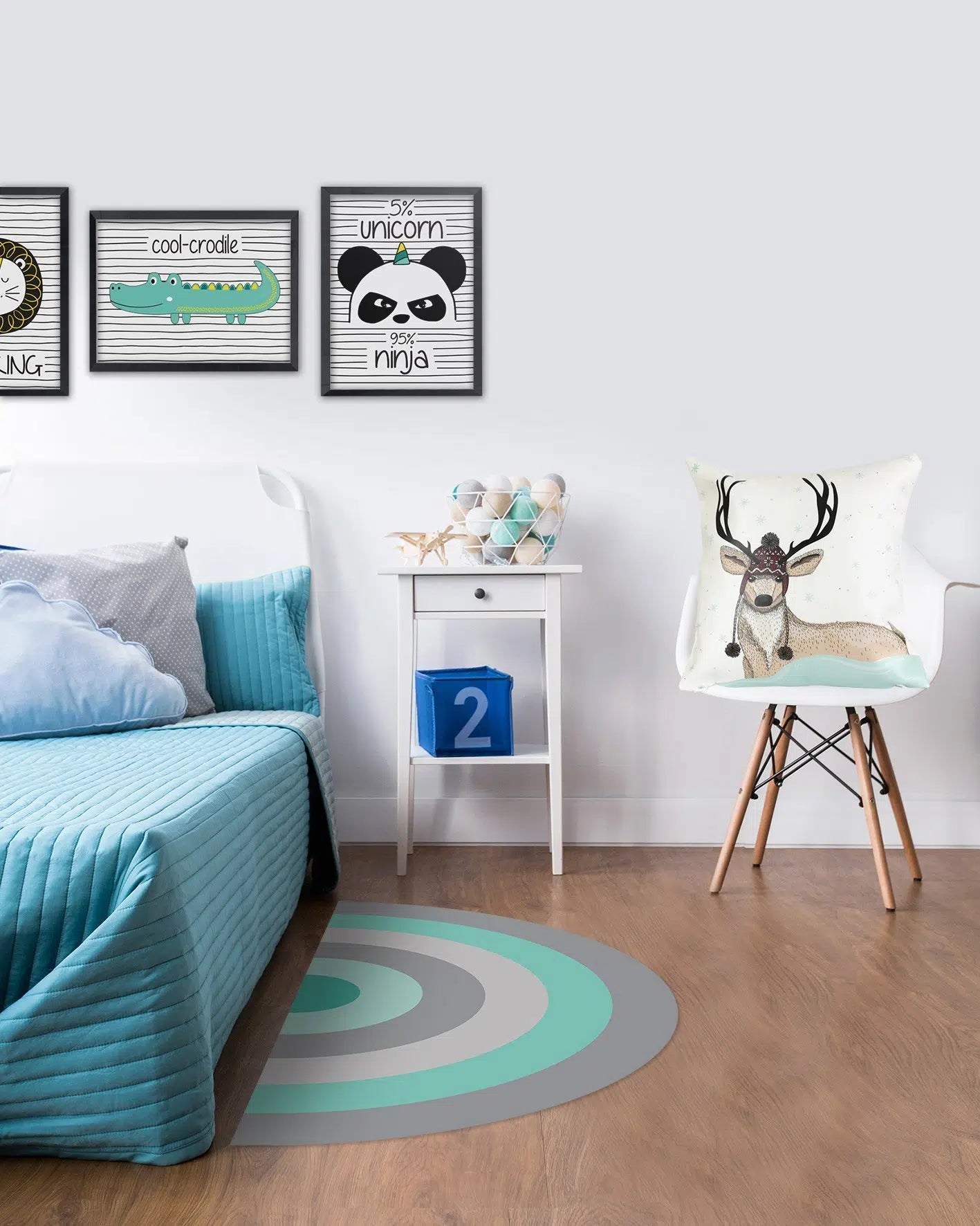 שטיח ויניל חצי עיגול - Mint Rainbow