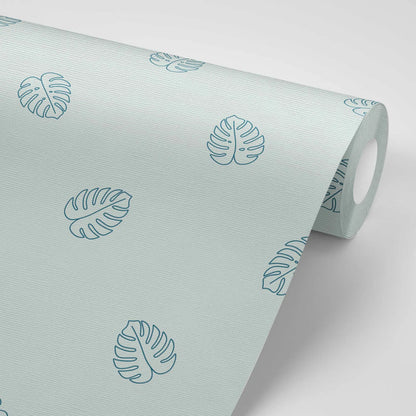 טפט לקיר - דגם  עלים מונסטרה תכלת