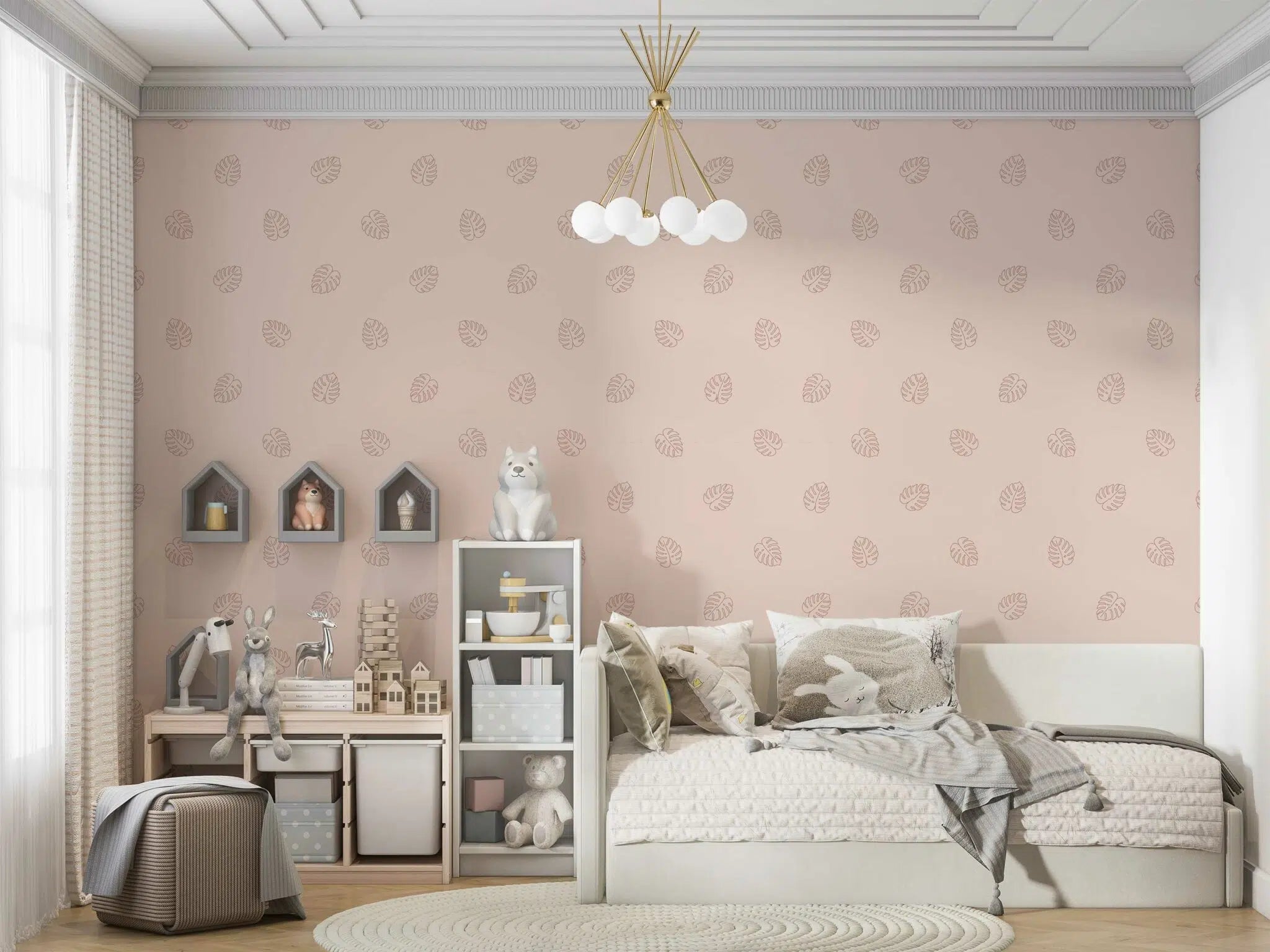 טפט לקיר - דגם  עלים מונסטרה ורוד