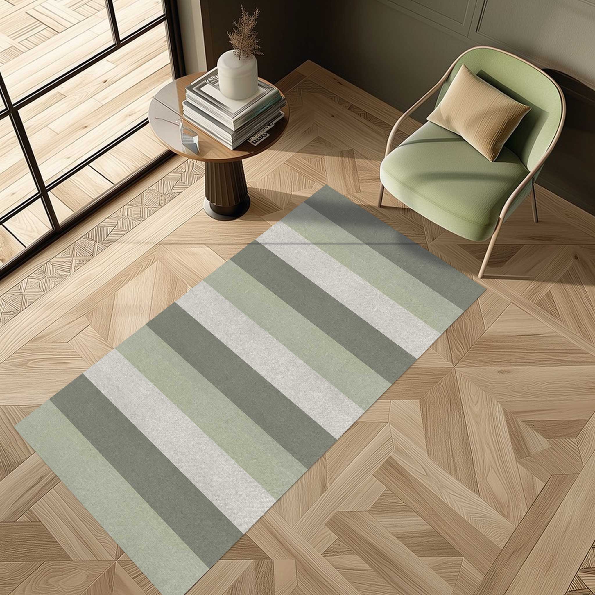 שטיח ויניל - דגם פסים ירוק מעושן
