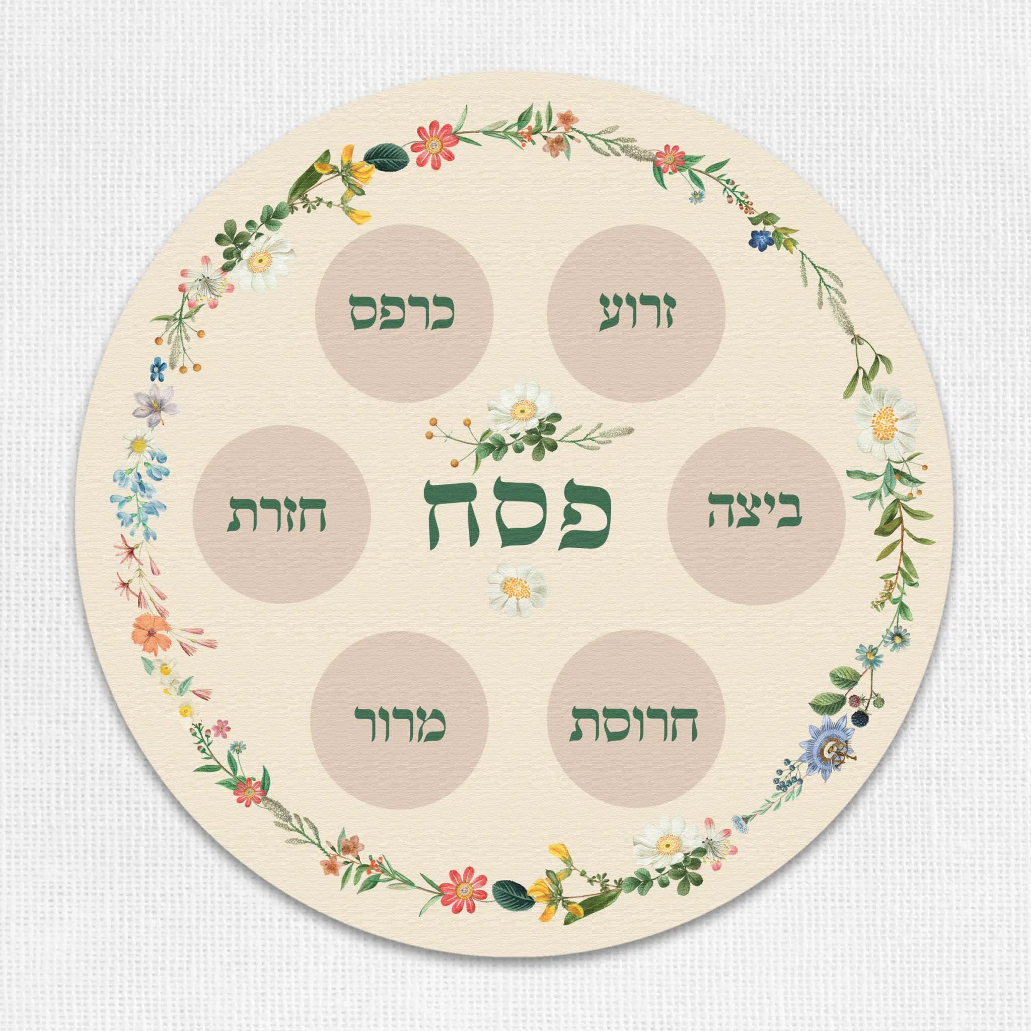 פלייסמט ויניל עגול- דגם צלחת פסח פרחוני